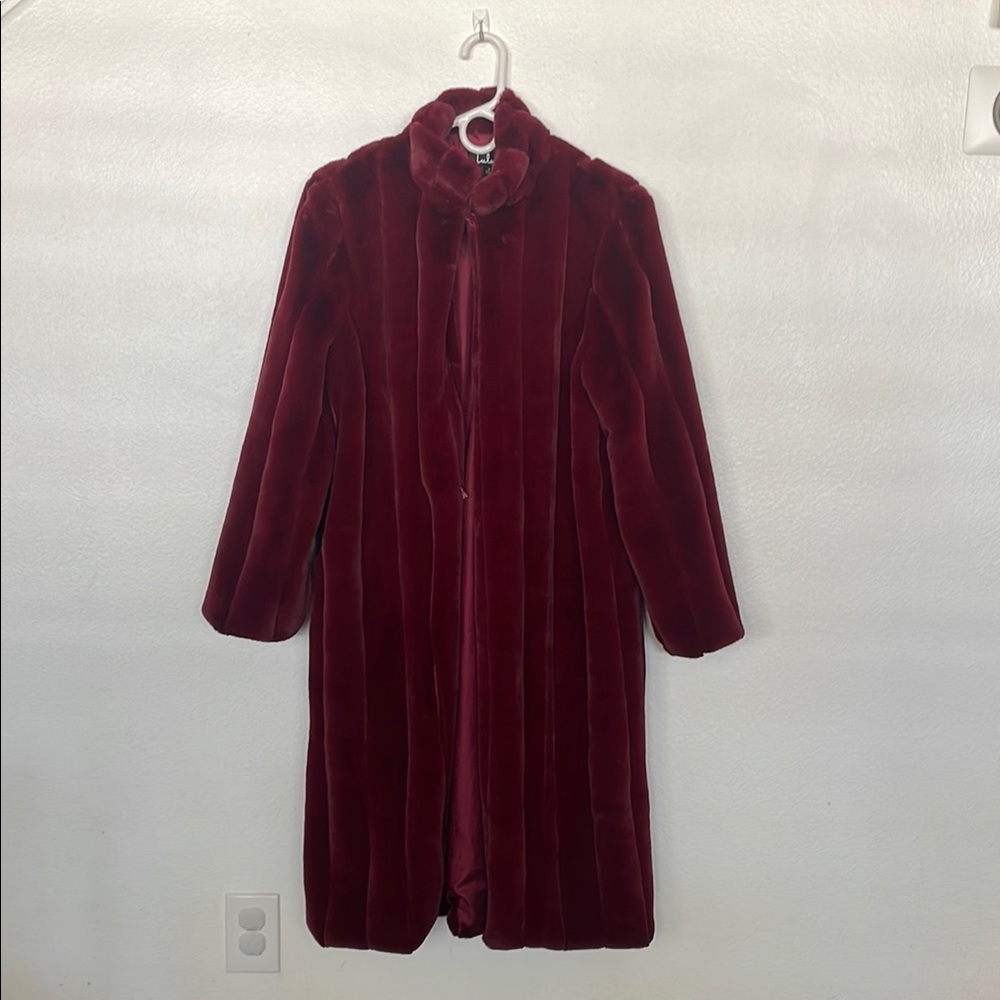 Lulu's Burgundy Faux Fur Coat